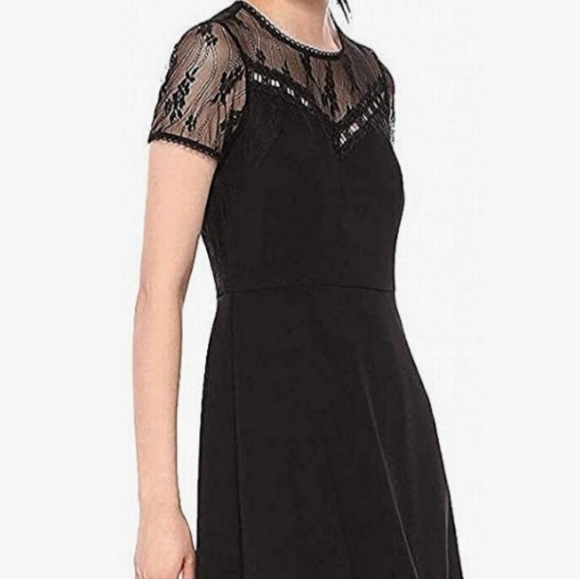 Short Sleeve Woven Lace Yoke Shift Dress Nanette Leopore Black - Picture 5 of 16